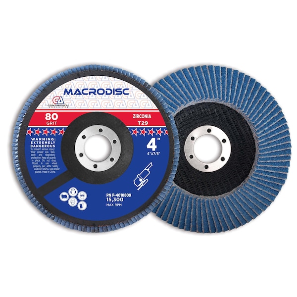Continental Abrasives 4" x 7/8" 80 Grit T29 Zirconia Standard Flap Disc F-4010809 - main